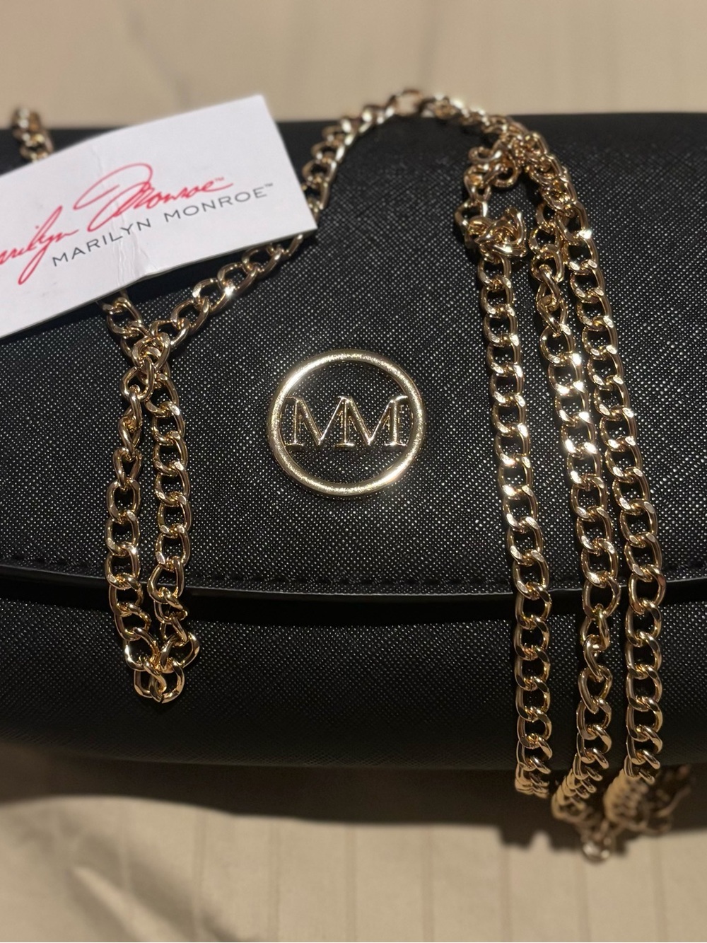 Marilyn Monroe Black Crossbody with Gold MM Emblem